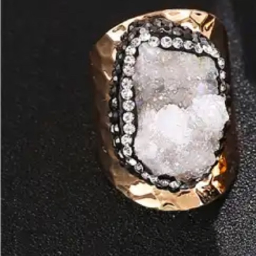 White Druzy Agate Adjustable Ring - Picture 1 of 8